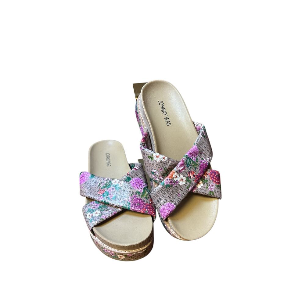 Johnny Was Multicolor Floral Crisscross Platform Sandals